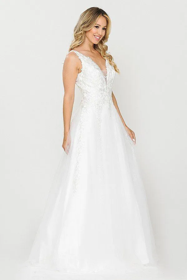 J&J Fashion 3087 Appliqued V-Neck and Back Wedding Dress