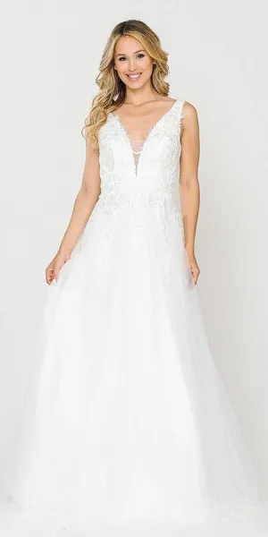 J&J Fashion 3087 Appliqued V-Neck and Back Wedding Dress