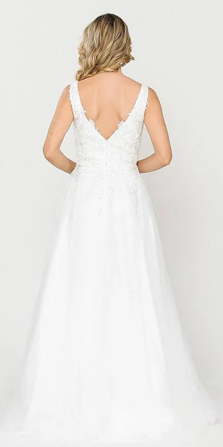 J&J Fashion 3087 Appliqued V-Neck and Back Wedding Dress