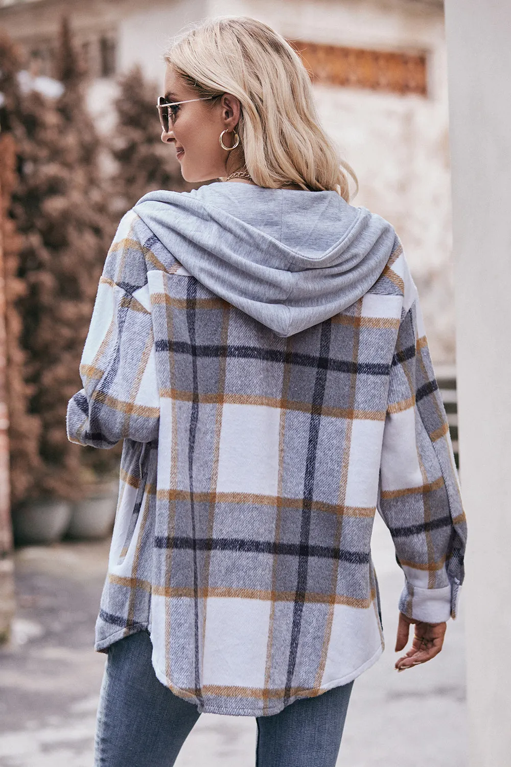 Jill Plaid Dropped Shoulder Hooded Jacket