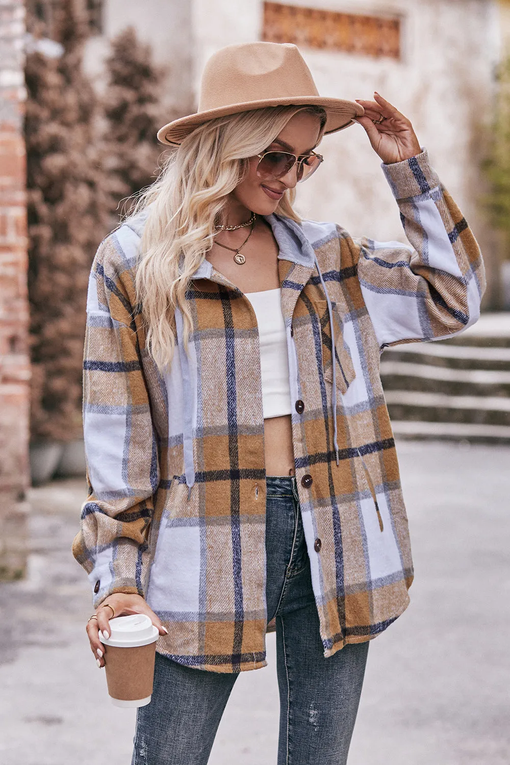 Jill Plaid Dropped Shoulder Hooded Jacket