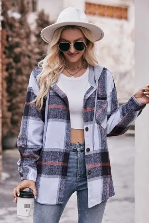 Jill Plaid Dropped Shoulder Hooded Jacket