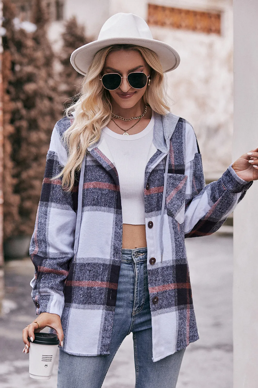 Jill Plaid Dropped Shoulder Hooded Jacket