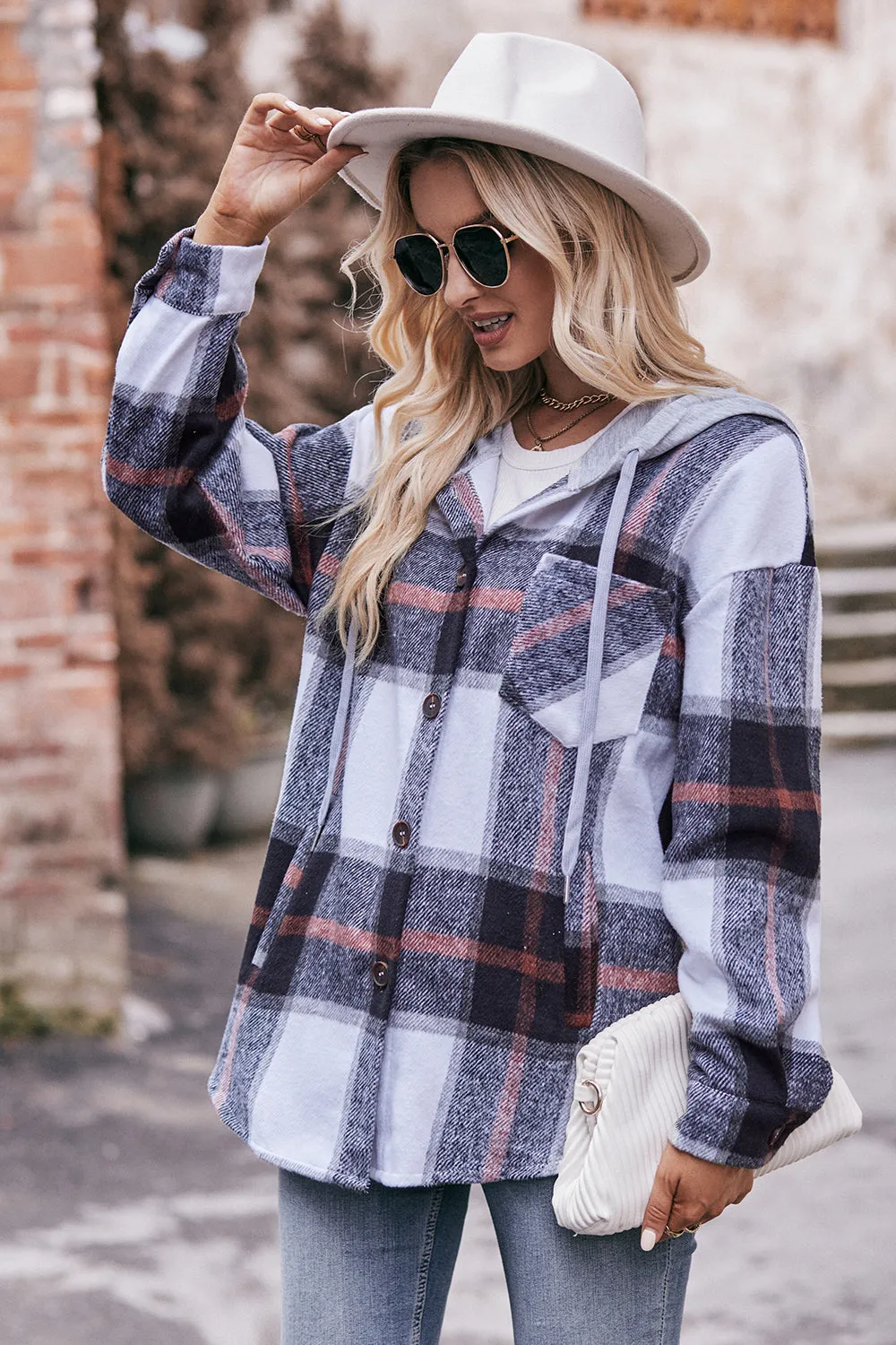 Jill Plaid Dropped Shoulder Hooded Jacket