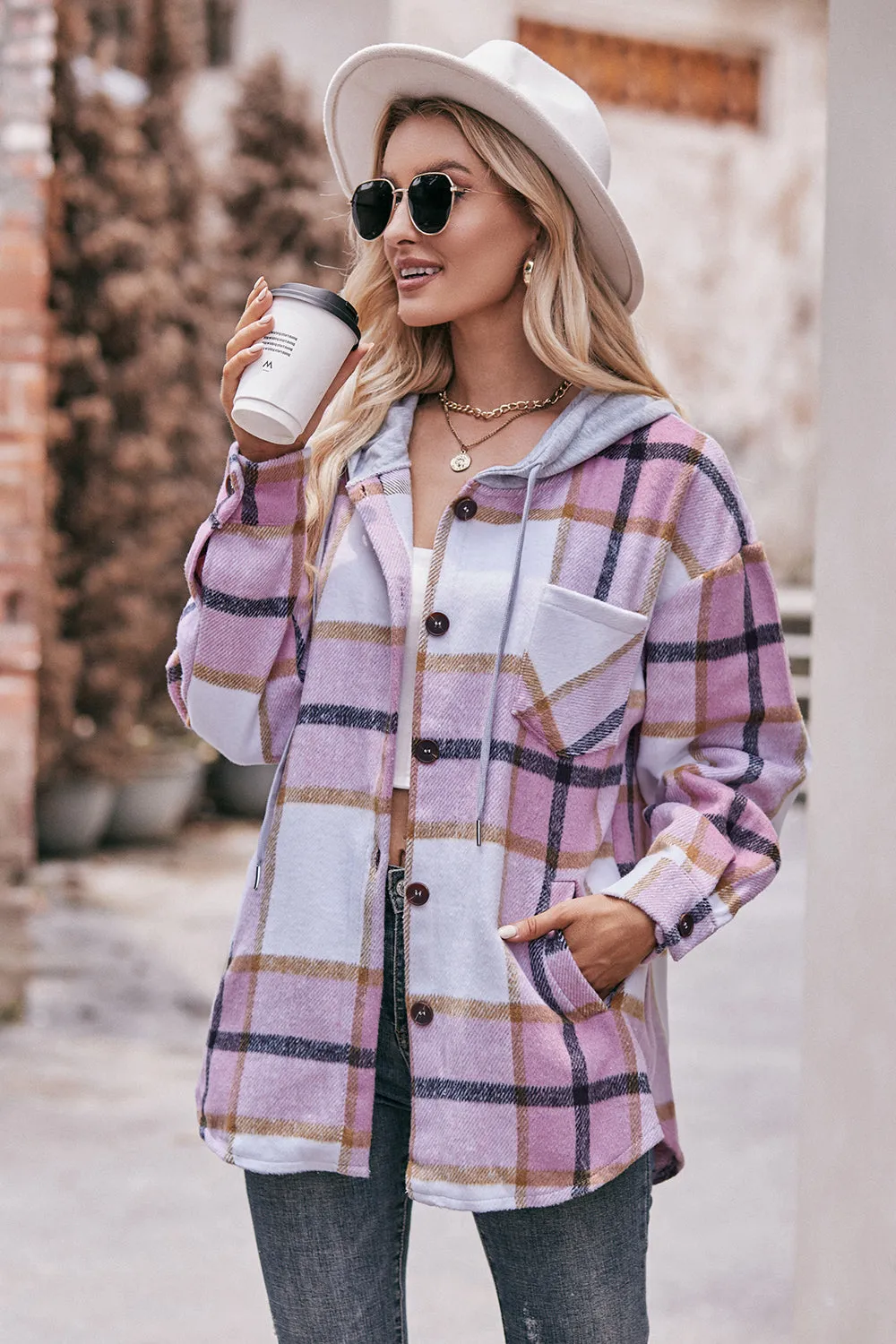 Jill Plaid Dropped Shoulder Hooded Jacket