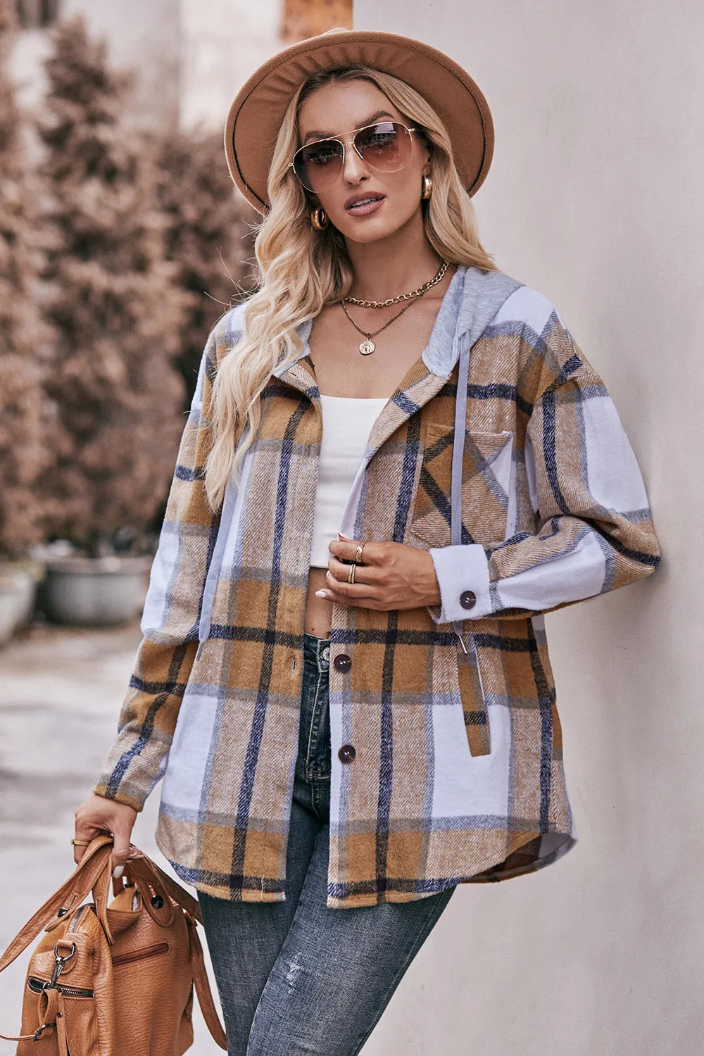 Jill Plaid Dropped Shoulder Hooded Jacket