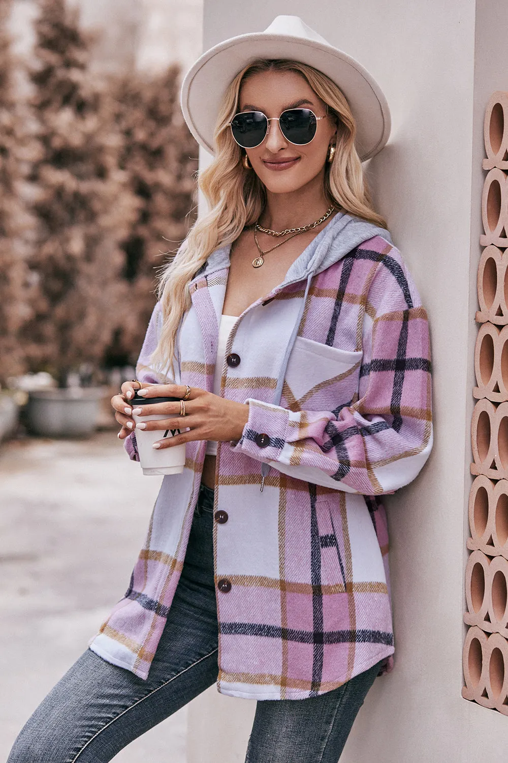 Jill Plaid Dropped Shoulder Hooded Jacket