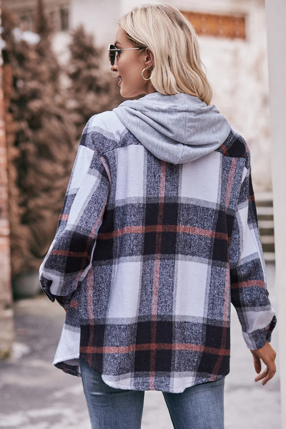 Jill Plaid Dropped Shoulder Hooded Jacket
