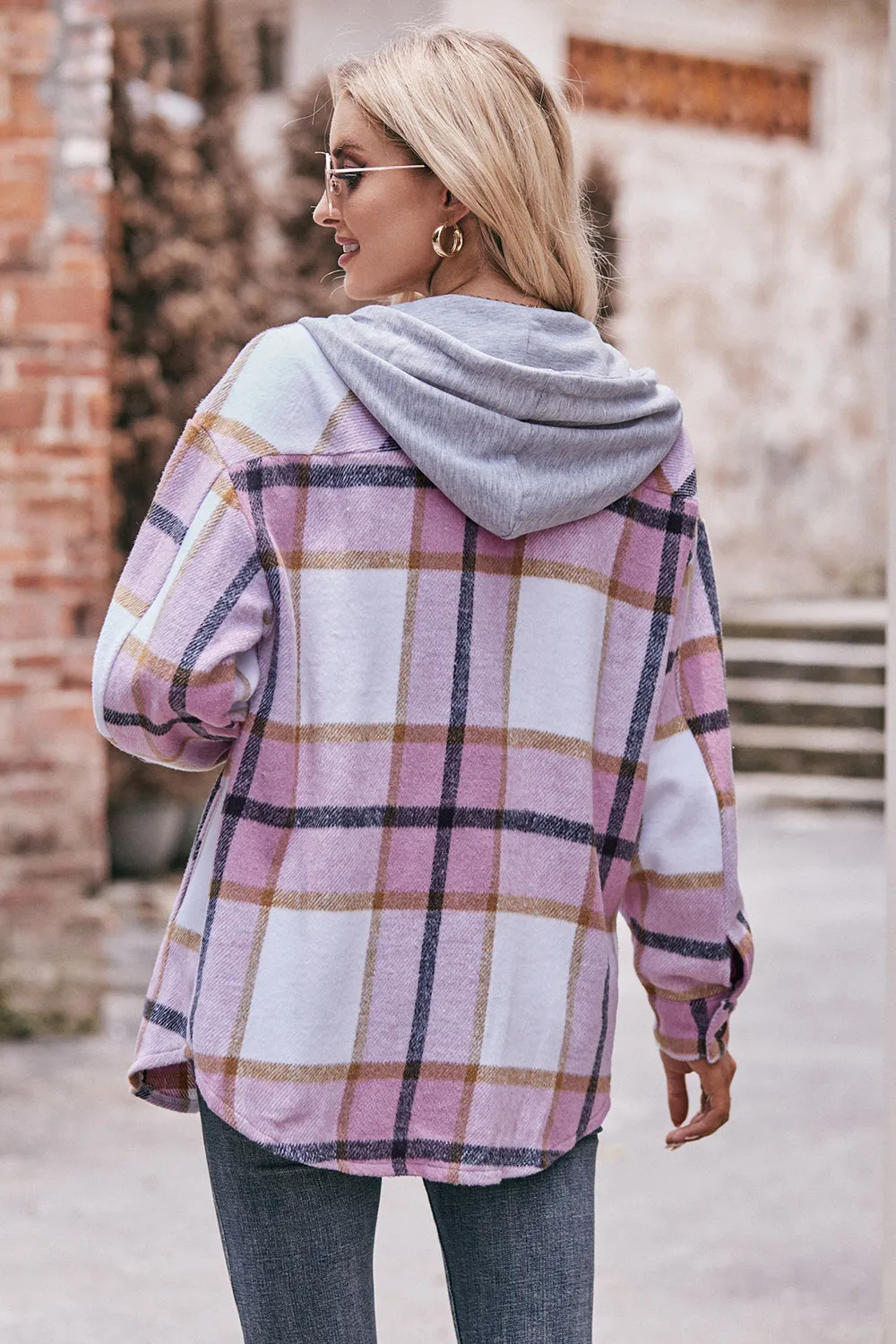 Jill Plaid Dropped Shoulder Hooded Jacket