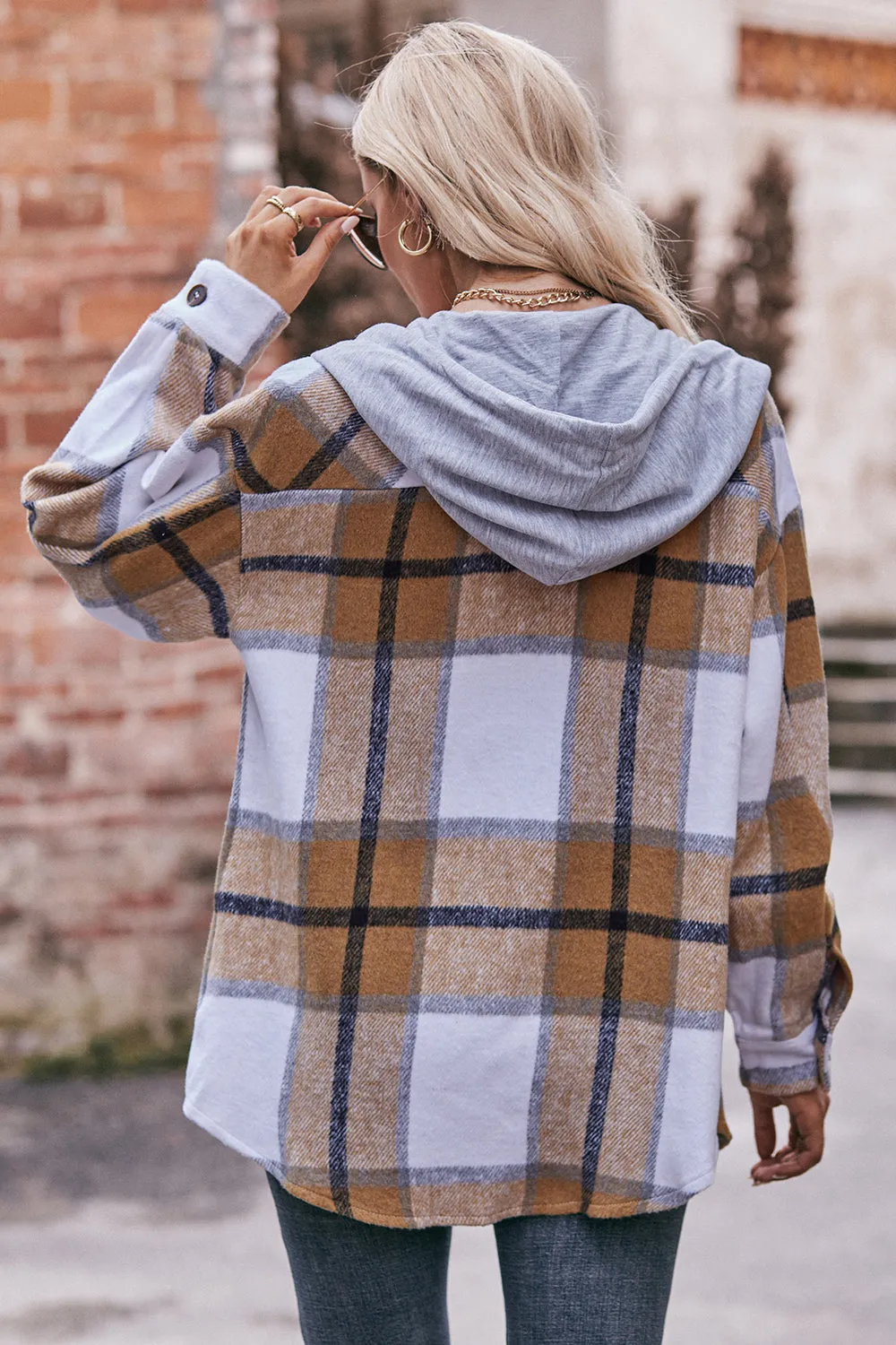 Jill Plaid Dropped Shoulder Hooded Jacket