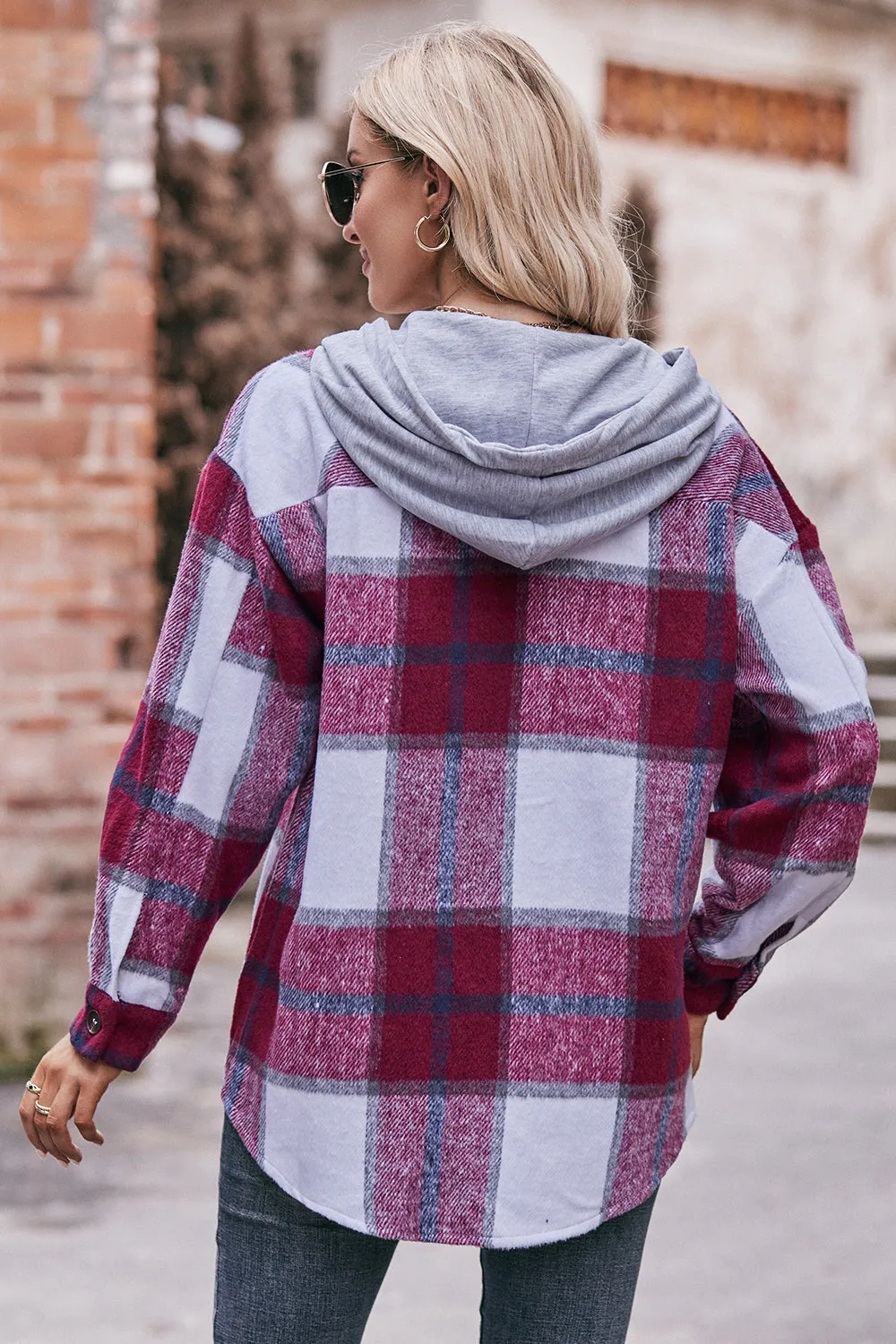 Jill Plaid Dropped Shoulder Hooded Jacket