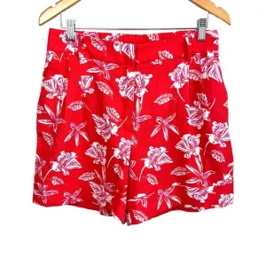 Joie Linen Blend Pleated Cuffed High Waisted Floral Shorts