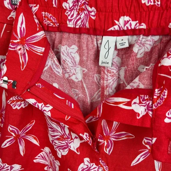 Joie Linen Blend Pleated Cuffed High Waisted Floral Shorts