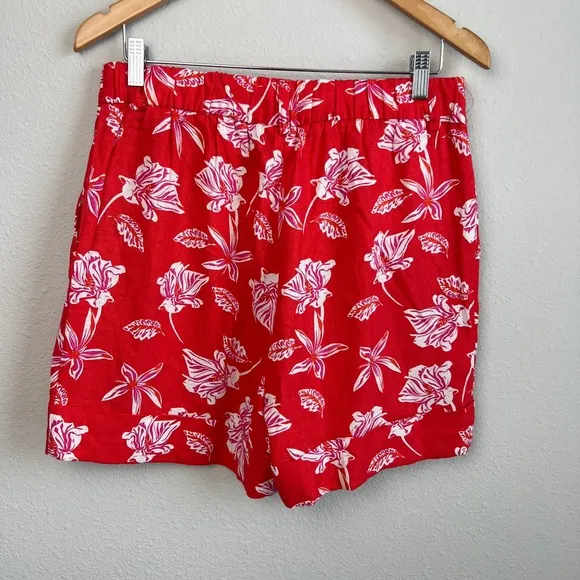 Joie Linen Blend Pleated Cuffed High Waisted Floral Shorts