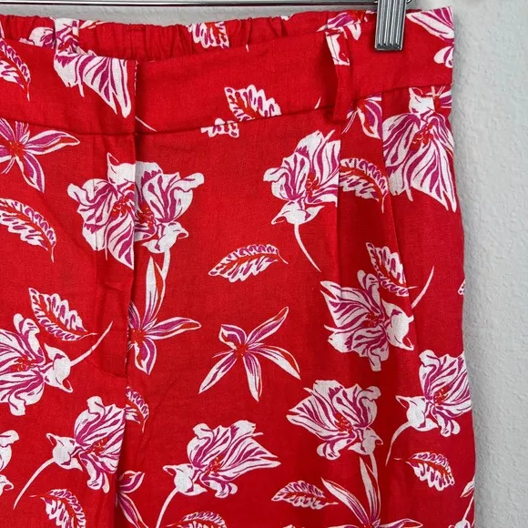 Joie Linen Blend Pleated Cuffed High Waisted Floral Shorts