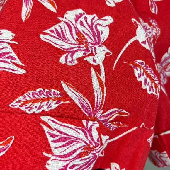 Joie Linen Blend Pleated Cuffed High Waisted Floral Shorts