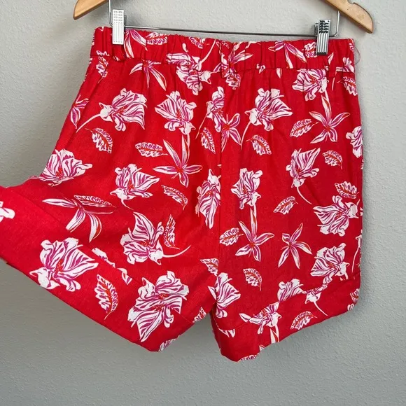 Joie Linen Blend Pleated Cuffed High Waisted Floral Shorts