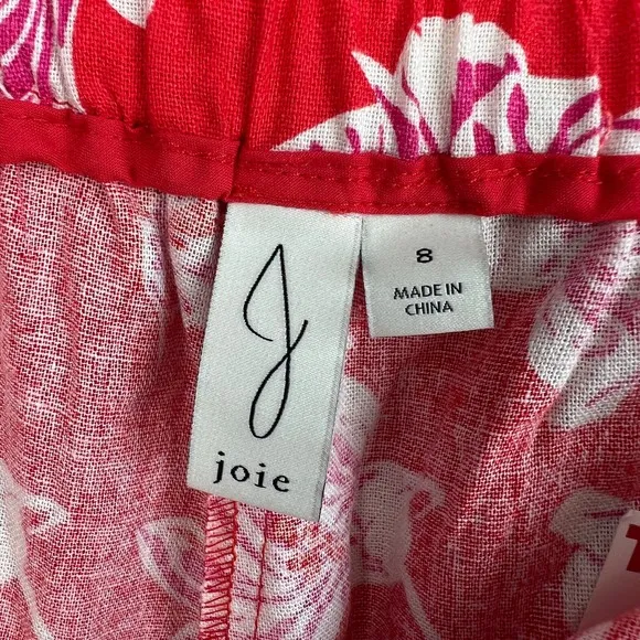 Joie Linen Blend Pleated Cuffed High Waisted Floral Shorts