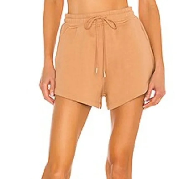 Jonathon Simkhai Evie Camel Tan High Rise Sweat Shorts Size Medium