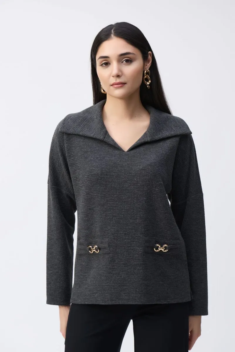Joseph Ribkoff V-Neck Funnel Collar Boxy Top 243176
