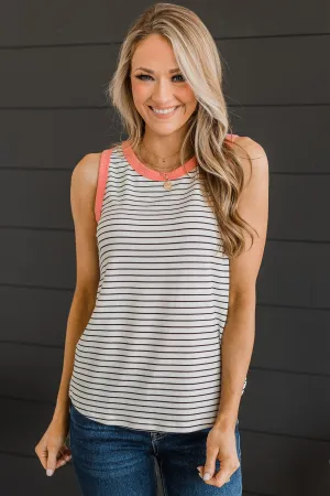 Just The Right Time Tank Top- Ivory & Coral