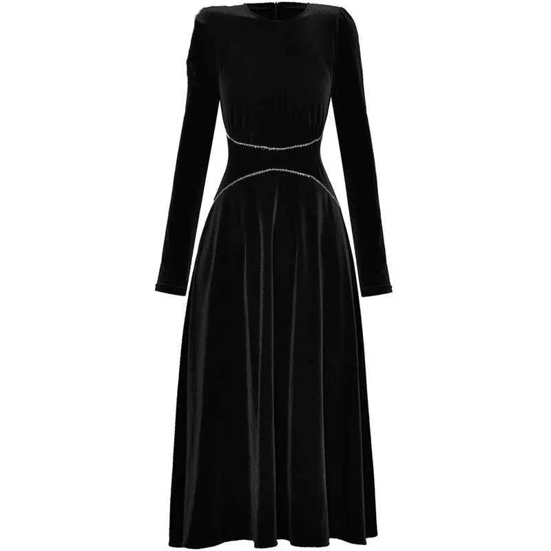Kairi Velvet A-LINE Slim Midi Dress