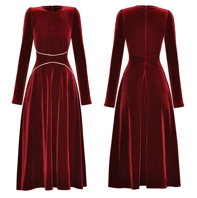Kairi Velvet A-LINE Slim Midi Dress