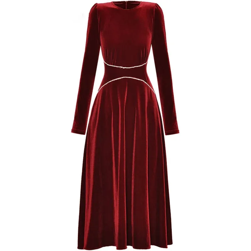 Kairi Velvet A-LINE Slim Midi Dress