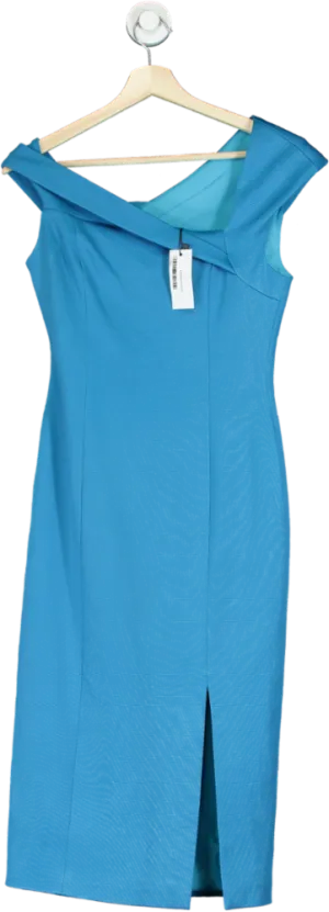 Karen Millen Blue Italian Structured Jersey Pencil Midi Dress UK 8