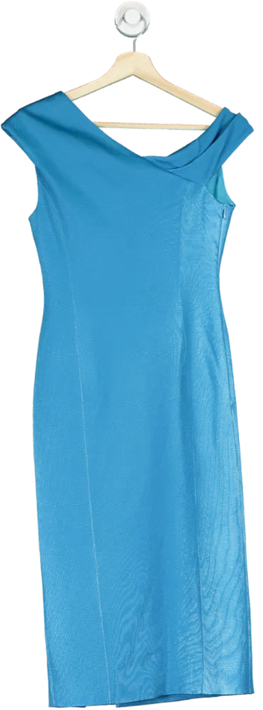 Karen Millen Blue Italian Structured Jersey Pencil Midi Dress UK 8
