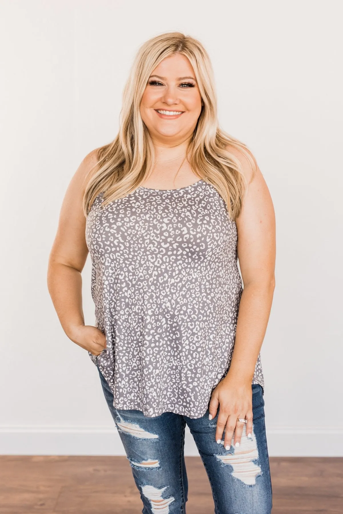 Keep It Wild Leopard Print Tank Top- Charcoal
