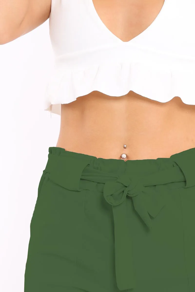 Khaki Paperbag Tie Waist Shorts - Billie