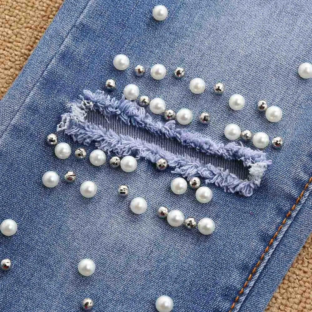 🌷Ladies Denim Stretch High-Waist Ripped Pencil Jeans..