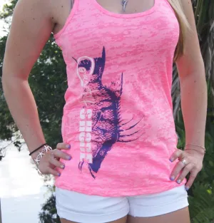 Ladies Tank Top - Burnout Neon Pink - Hogfish - Country Shore Outfitters