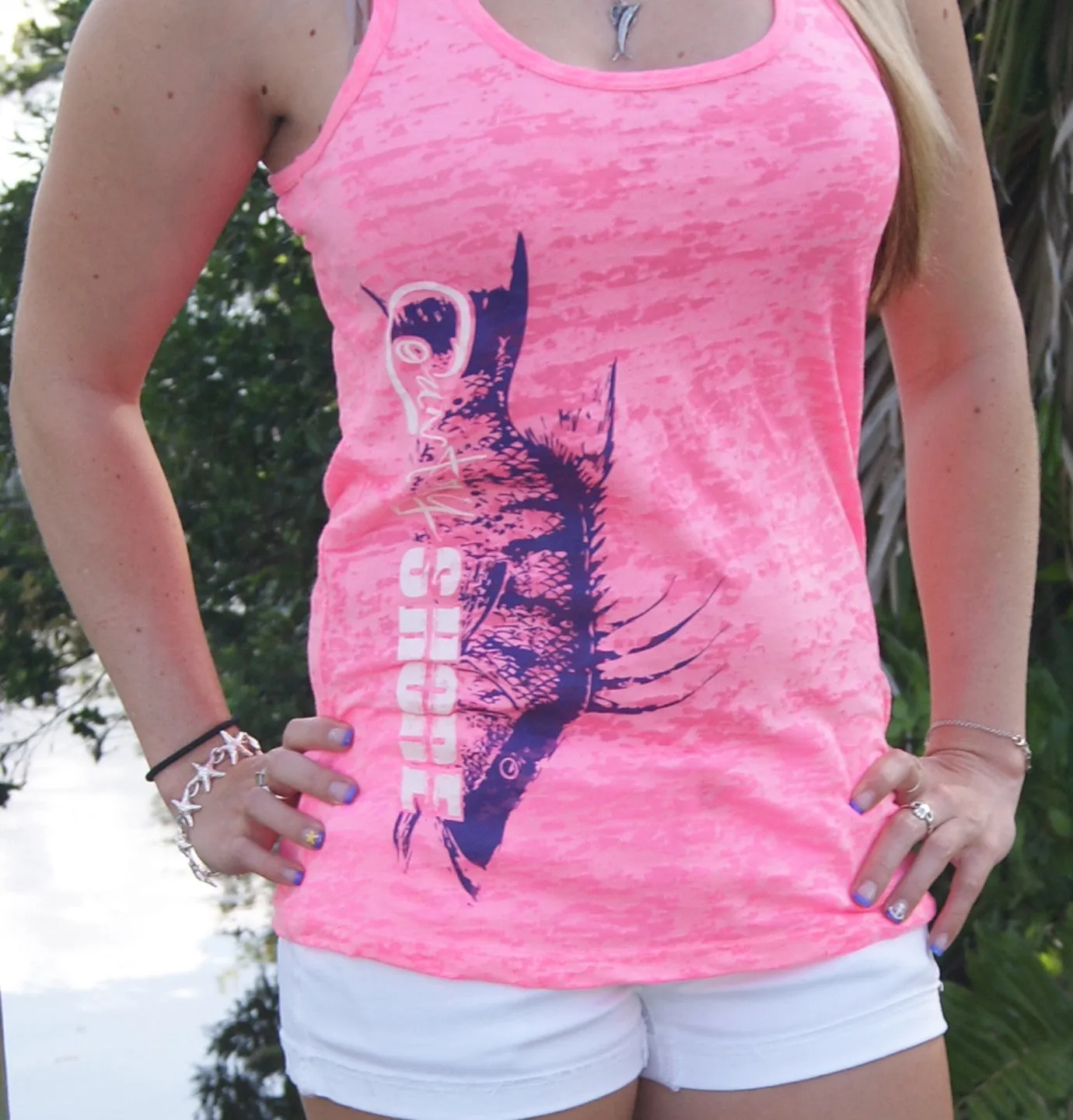 Ladies Tank Top - Burnout Neon Pink - Hogfish - Country Shore Outfitters