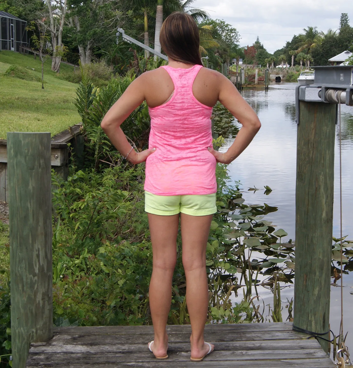 Ladies Tank Top - Burnout Neon Pink - Hogfish - Country Shore Outfitters