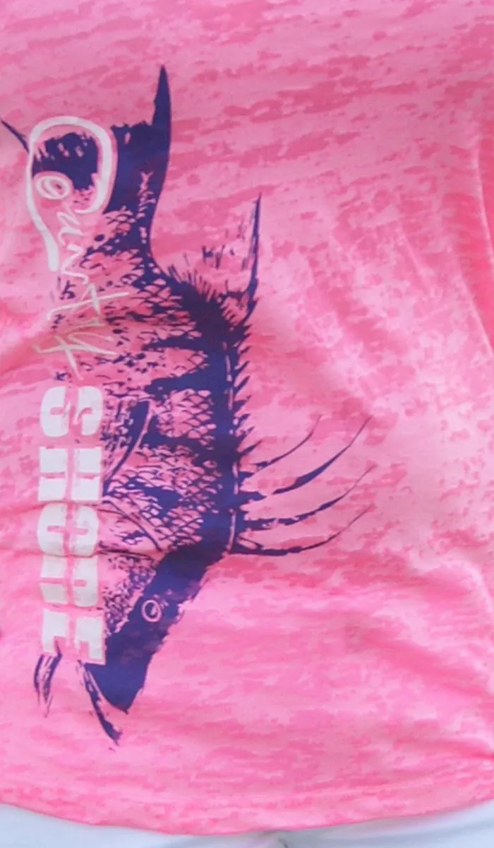 Ladies Tank Top - Burnout Neon Pink - Hogfish - Country Shore Outfitters