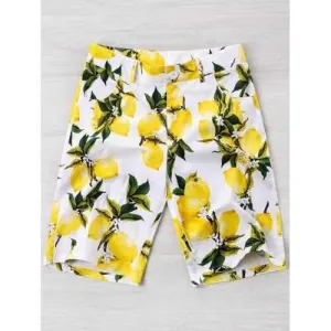 Lemon Print High Waist Shorts - White M
