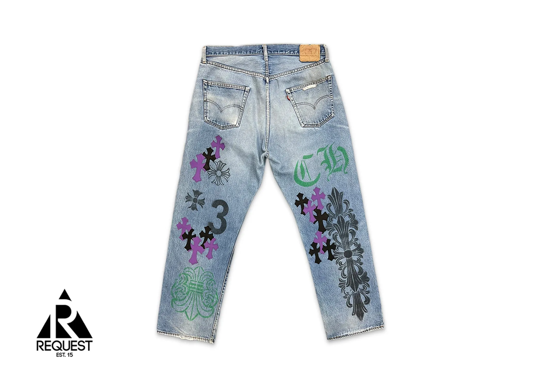 Levi's Light Wash Stencil Denim Paris Exclusive “Black & Purple Crosses"