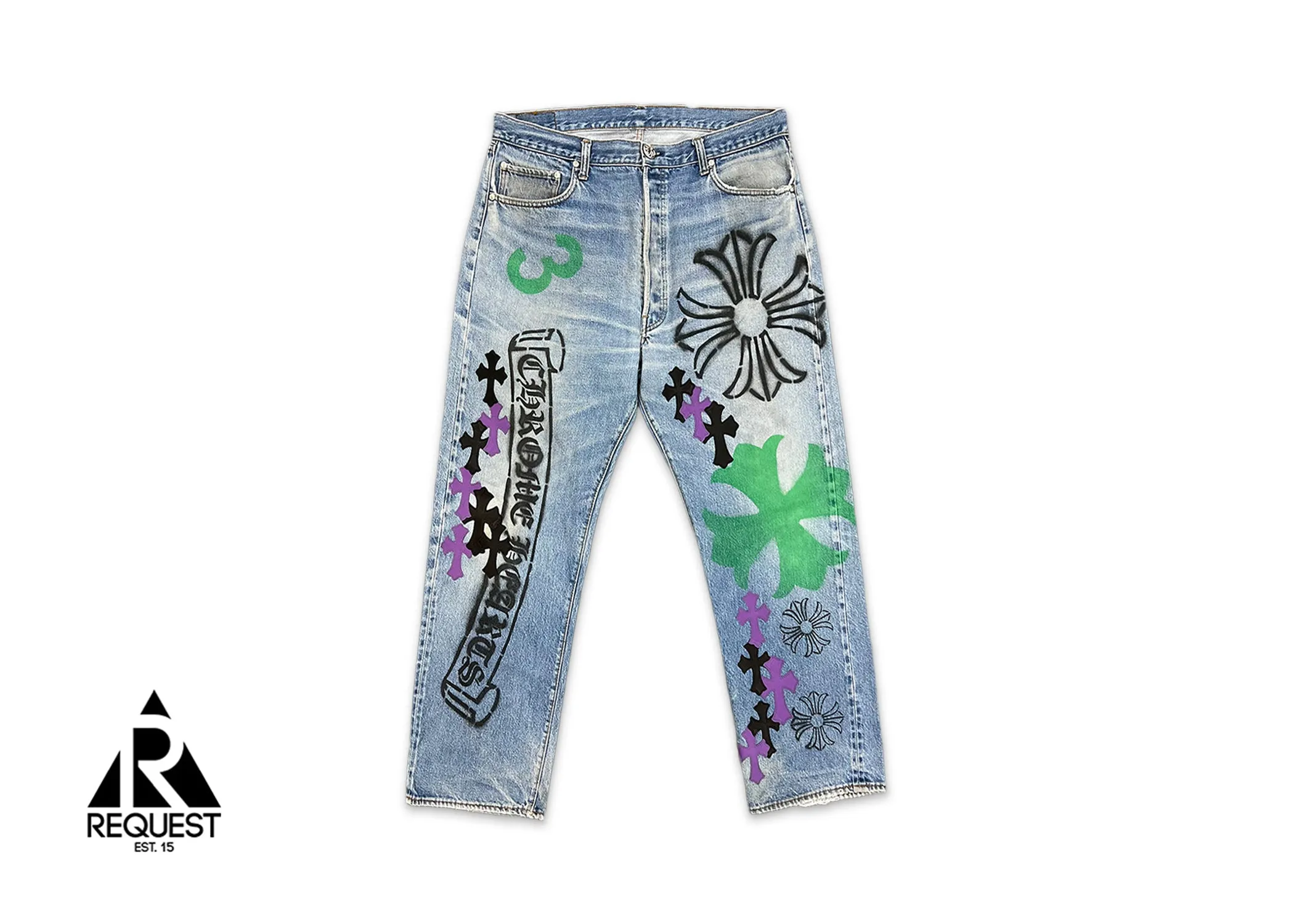 Levi's Light Wash Stencil Denim Paris Exclusive “Black & Purple Crosses"