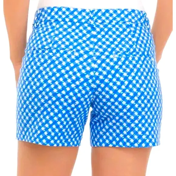 Lilly Pulitzer 5&quot; Gretchen High Rise Shorts Boca Blue Double Checking 2 Gingham