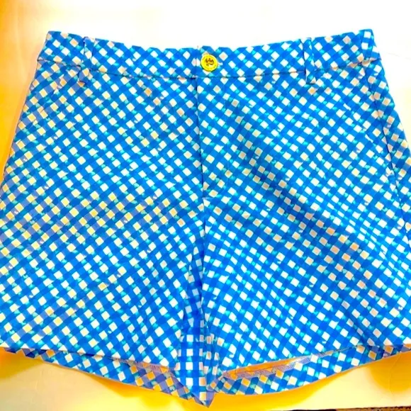 Lilly Pulitzer 5&quot; Gretchen High Rise Shorts Boca Blue Double Checking 2 Gingham