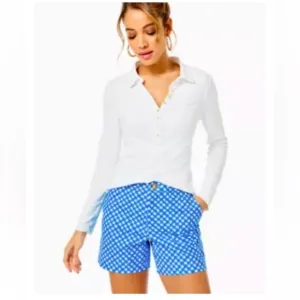 Lilly Pulitzer 5&quot; Gretchen High Rise Shorts Boca Blue Double Checking 2 Gingham