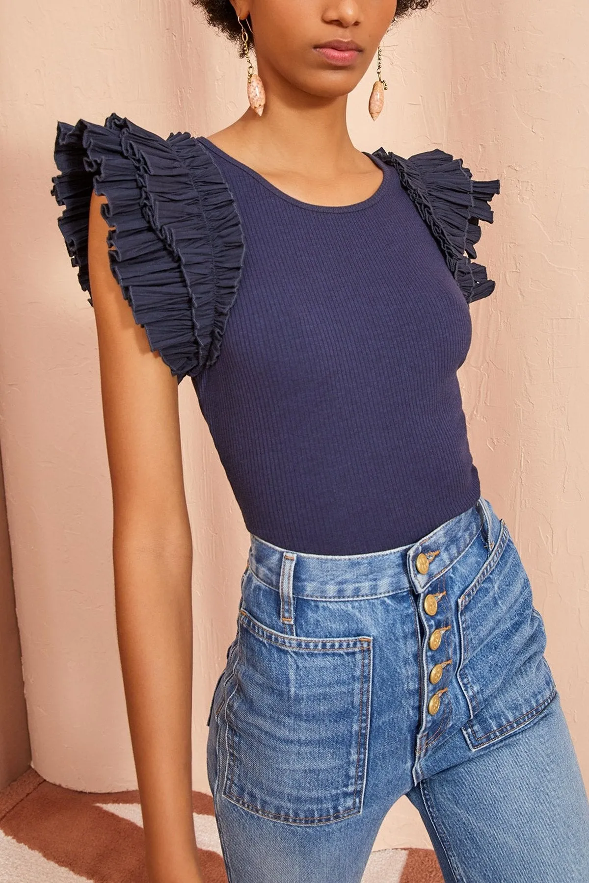 Lilo Ribbed Knit Tank Top in Midnight