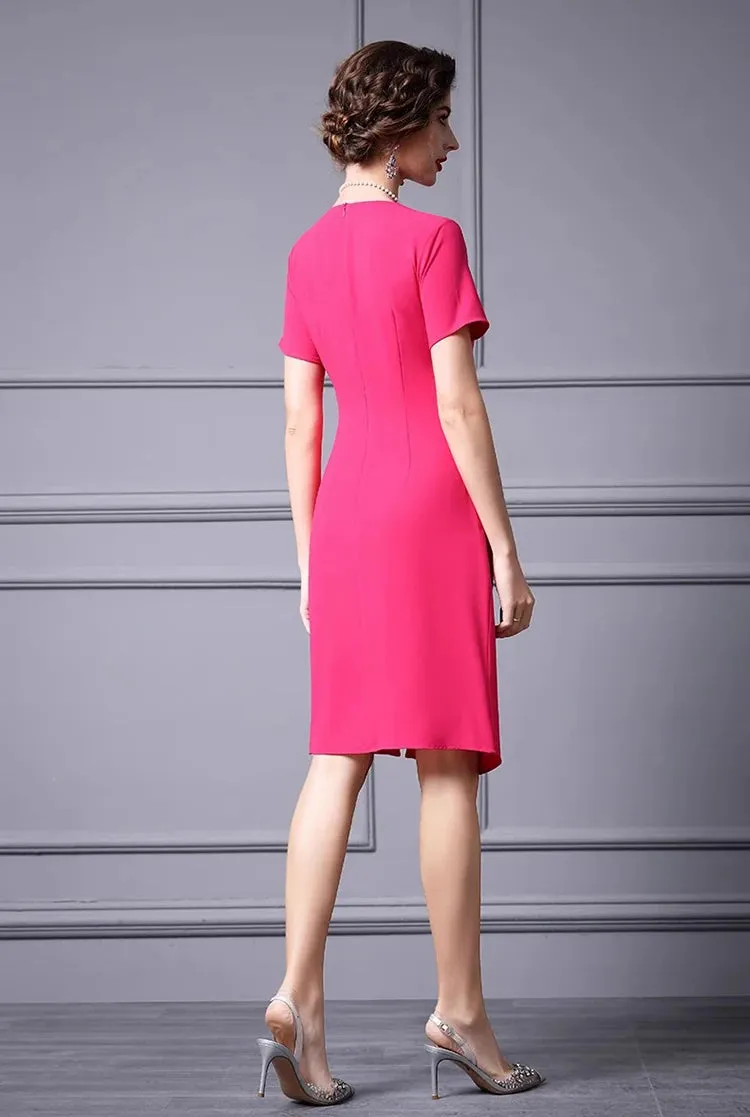 Luisa Short-Sleeved Button Draped Hip Wrap Slim-Fit Pencil Office Lady MIDI Dress
