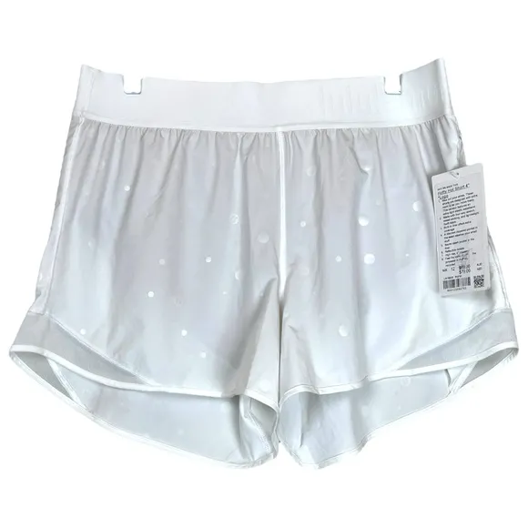 lululemon High Rise HR Hotty Hot Shorts Long 4” Poco Logo Foil White PCFW sz 12