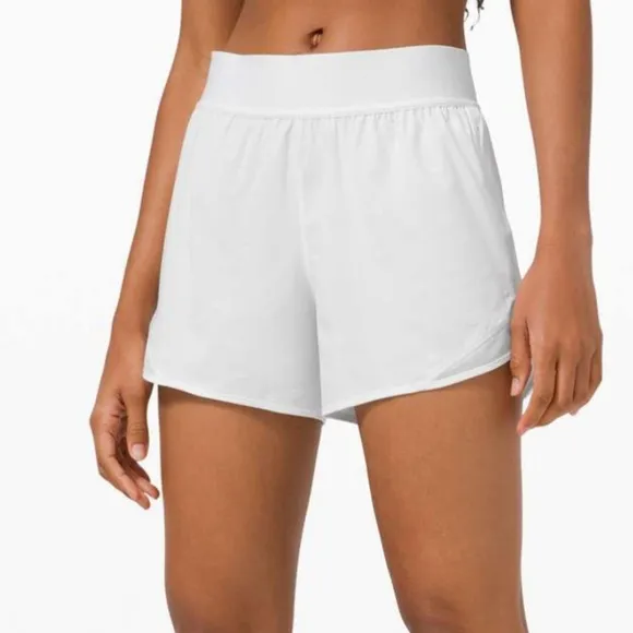 lululemon High Rise HR Hotty Hot Shorts Long 4” Poco Logo Foil White PCFW sz 12