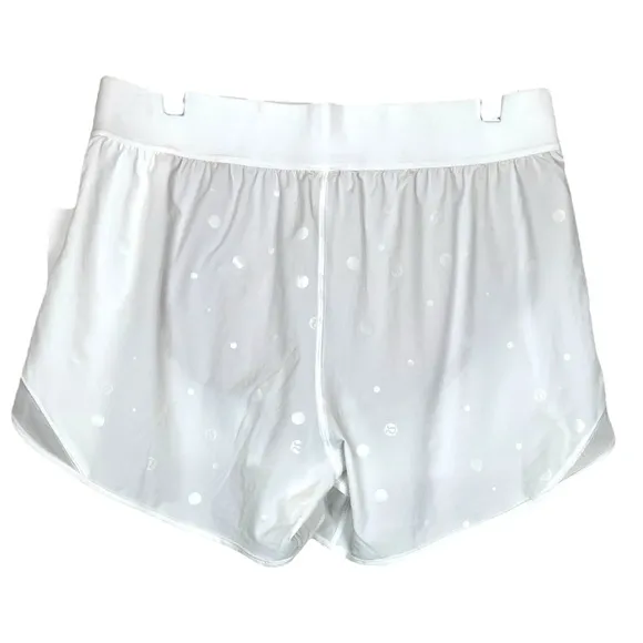 lululemon High Rise HR Hotty Hot Shorts Long 4” Poco Logo Foil White PCFW sz 12