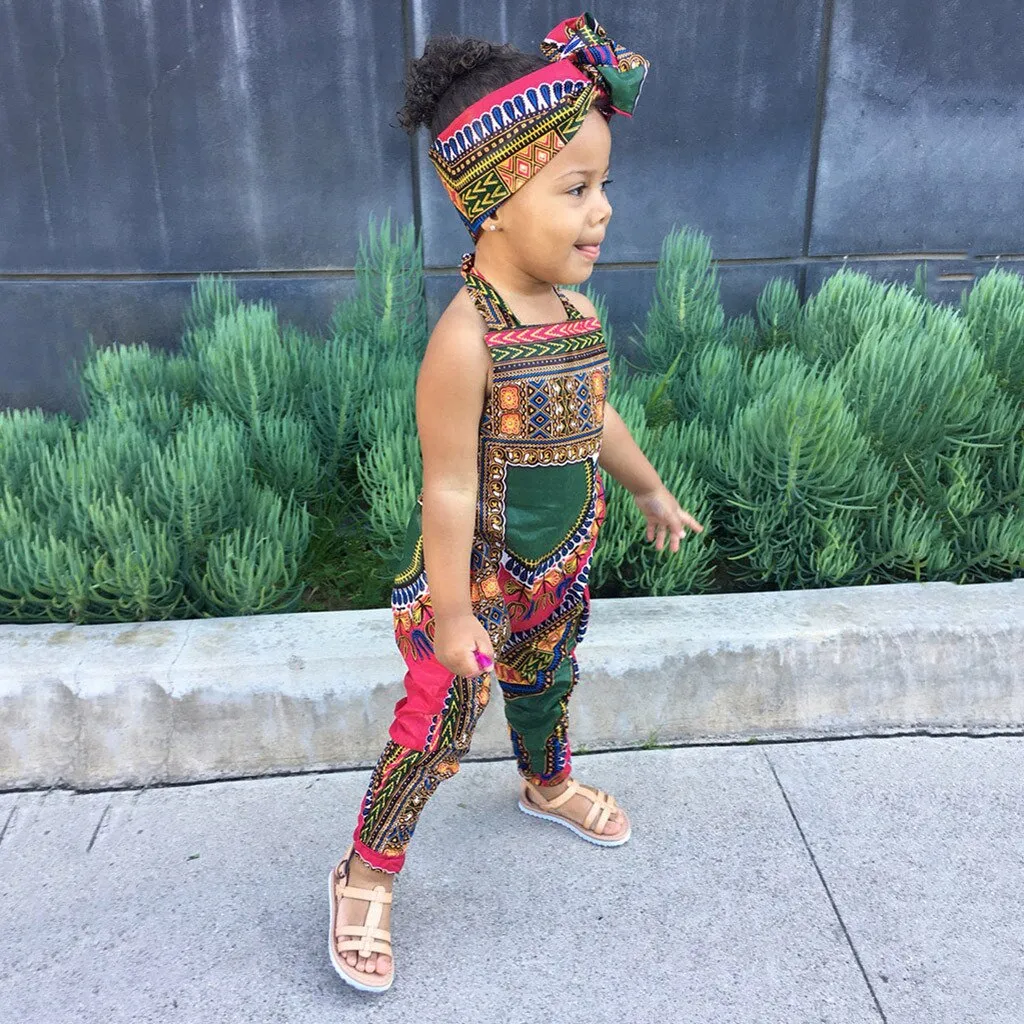 Luxury Dashiki African Print Romper Jumpsuit with Headband
