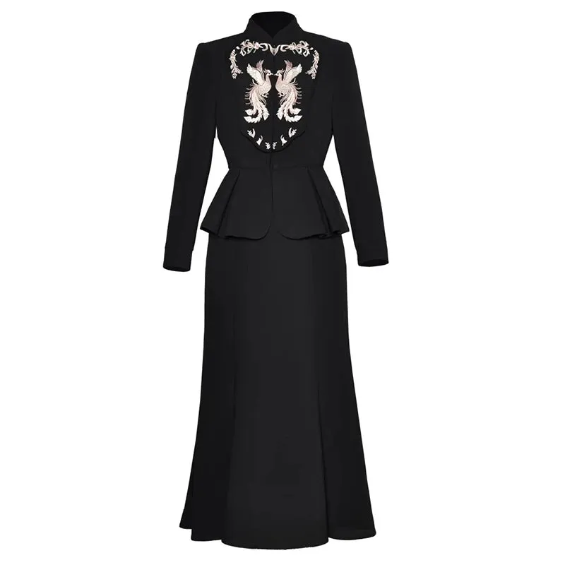 Mandy Embroidery Top   Mermaid Skirt Chinese Style 2 piece Set